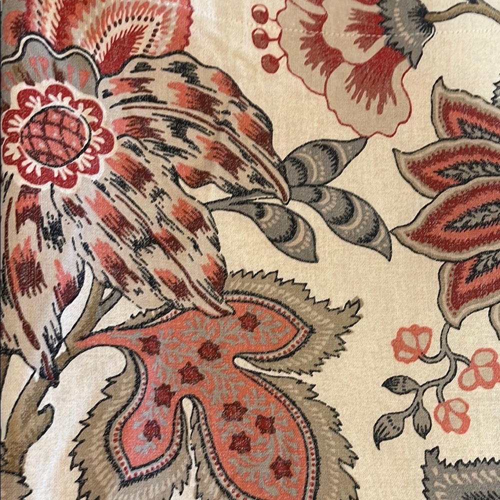 Pottery Barn Floral Blackout Pair Of Curtains in Orange, Blue and Cream Colors.